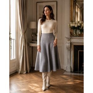 NWT OGL Grey Flared Midi‎ Skirt XL High Waisted Soft Knit A-Line Heathered Grey